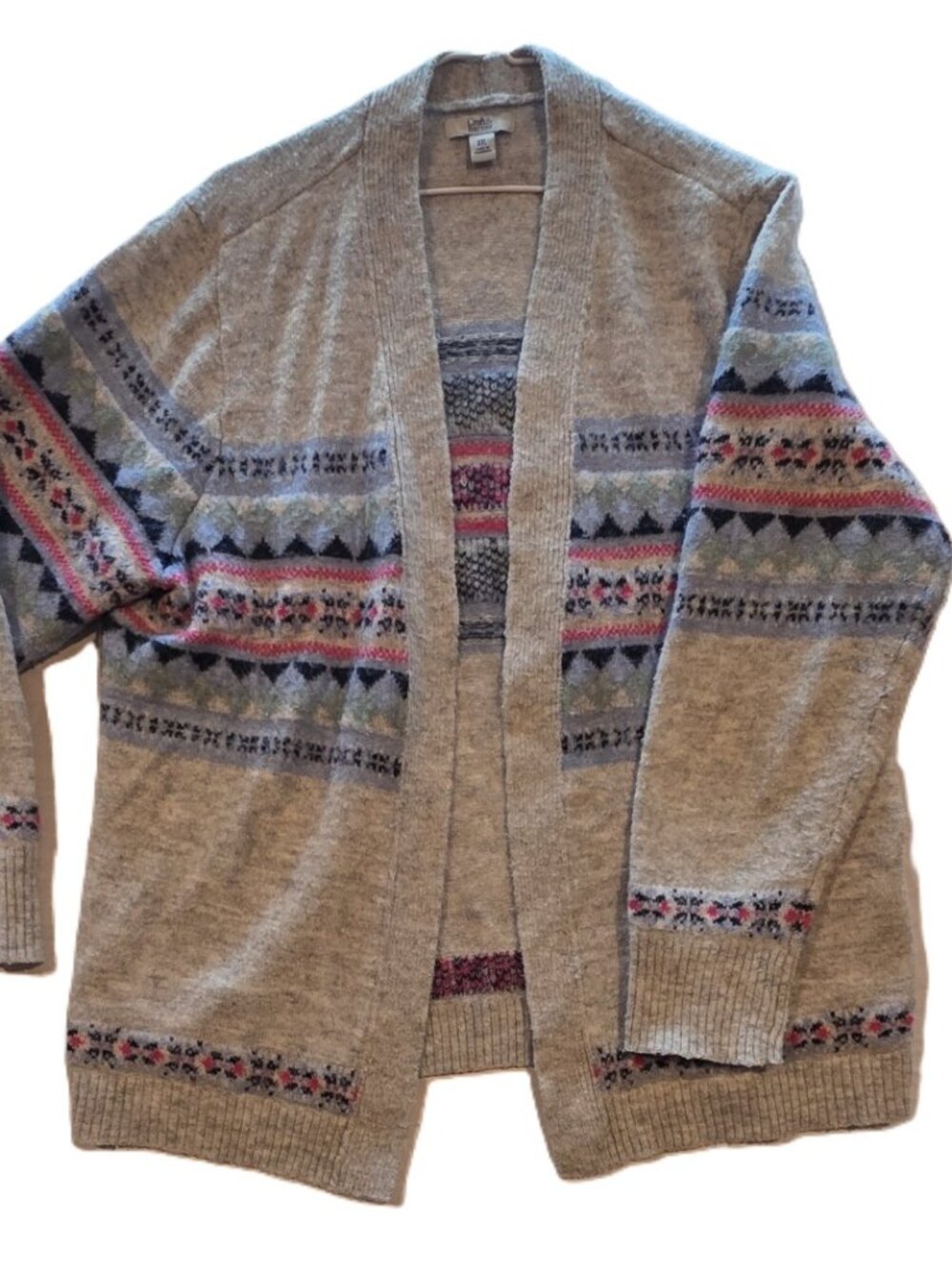 *Heather gray Fair Isle open-front cardigan sweater from Croft & Barrow*